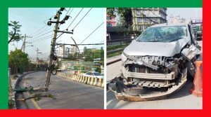 भयानक कार दुर्घटना, बिजुलीको पोल भाँचिएर सडकमा पुग्यो, ३ जना घाइते