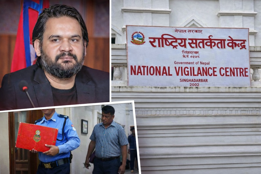 सिंहदरबार भित्र हाजिरी किताब बोकेर कर्मचारी खोज्दै सतर्कता टोली