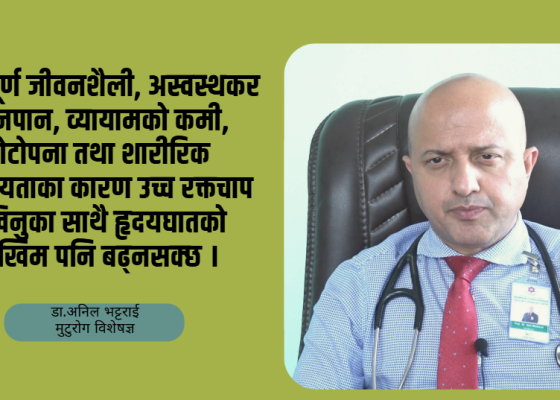 उच्च रक्तचाप भनेको ‘साइलेन्ट किलर’ हो, जोखिनुपर्छ : डा.अनिल भट्टराई