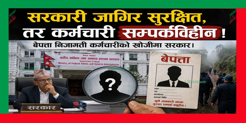सरकारी जागिर सुरक्षित, तर कर्मचारी सम्पर्कविहीन ! बेपत्ता निजामती कर्मचारीको खोजीमा सरकार।