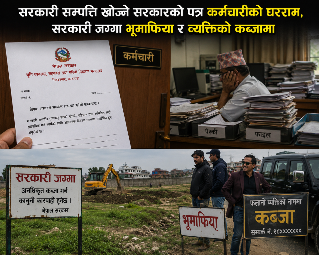 सरकारी सम्पत्ति खोज्ने सरकारको पत्र कर्मचारीको घर्रामा, सरकारी जग्गा भूमाफिया र व्यक्तिको कब्जामा ’