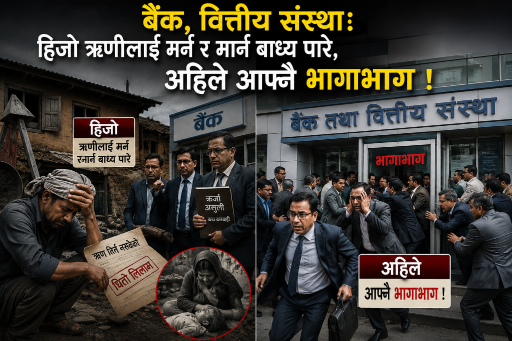 बैंक, वित्तिय संस्थाः हिजो ऋणीलाई मर्न र मार्न बाध्य पारे, अहिले आफ्नै भागाभाग !